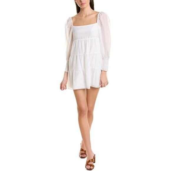 Alice + Olivia NWOT Women's White Rowen Silk-Blend Tiered Mini Dress Size XL